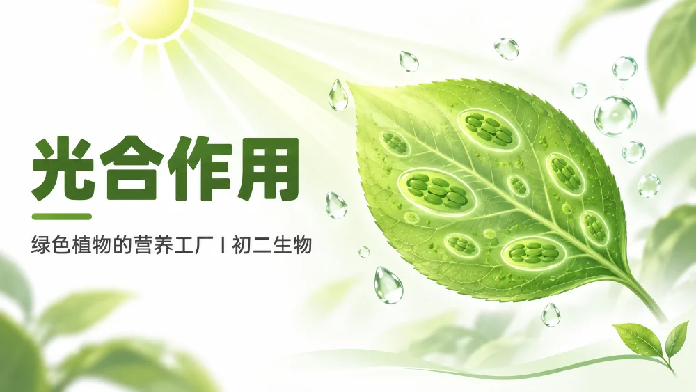 AI 生成的 PPT 示例：光合作用——绿色植物的营养工厂（第 1 张）