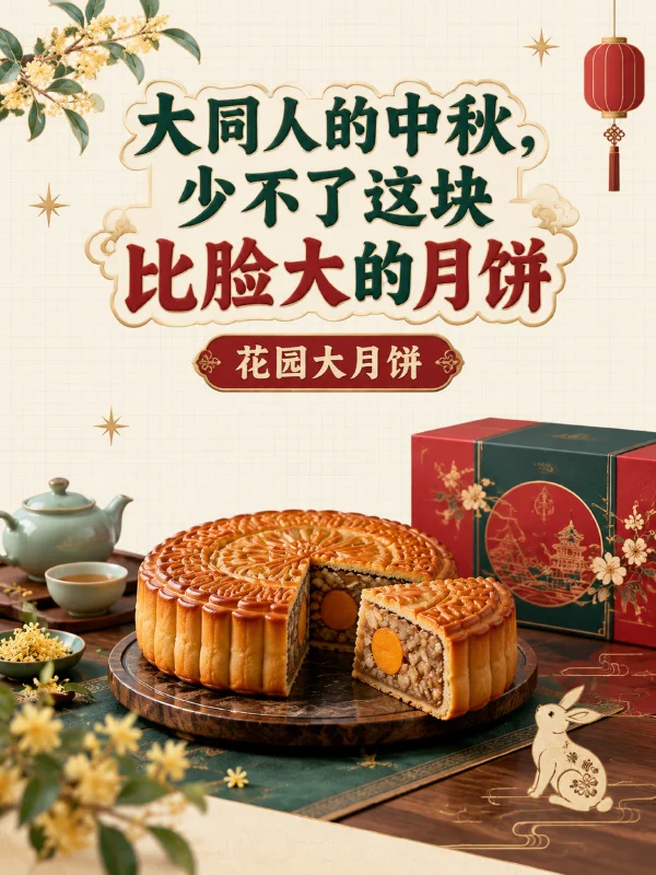小红书笔记示例：大同人的中秋，少不了这块比脸大的月饼（第 1 张）